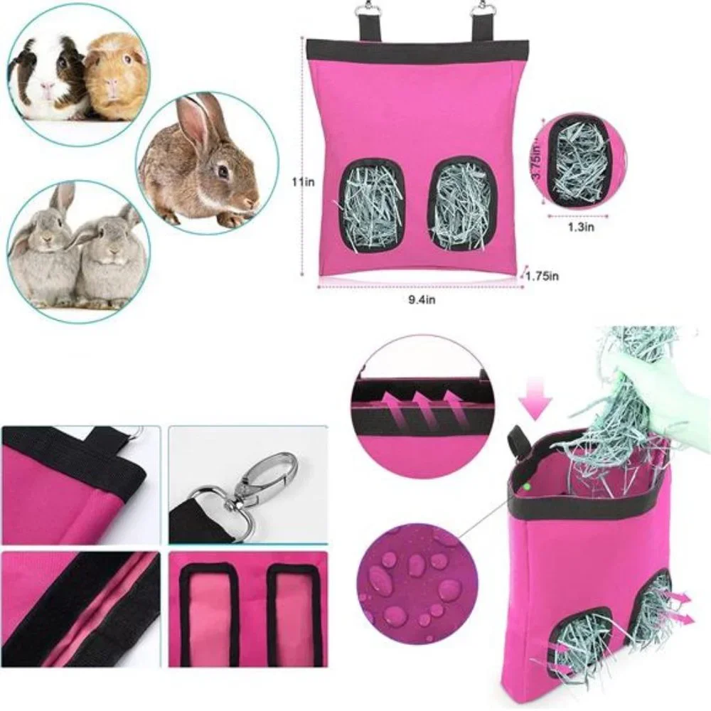 5-in-1 Rabbit Litter Box with Hay Food Feeding Setv((Medium(Pink)))